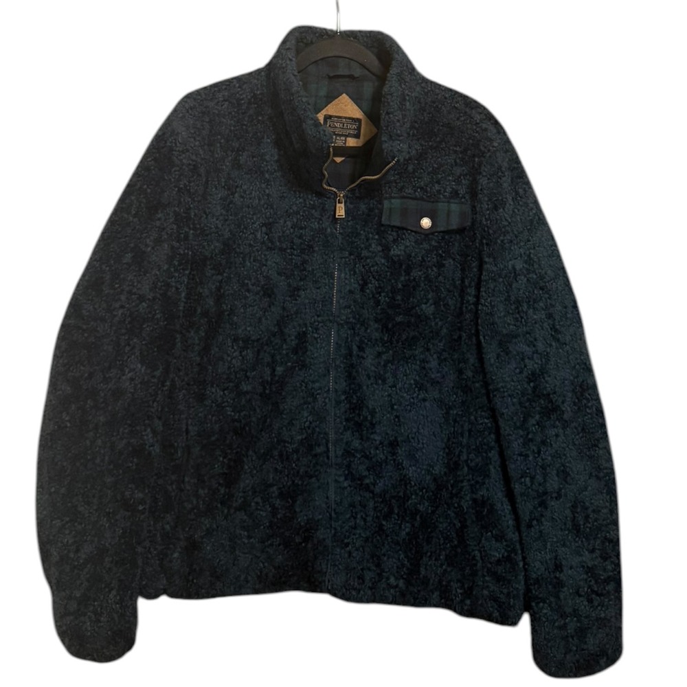 Pendleton Ladies Lone Fir Sherpa Fleece Jacket Womens XL Blue Full Zip Fuzzy